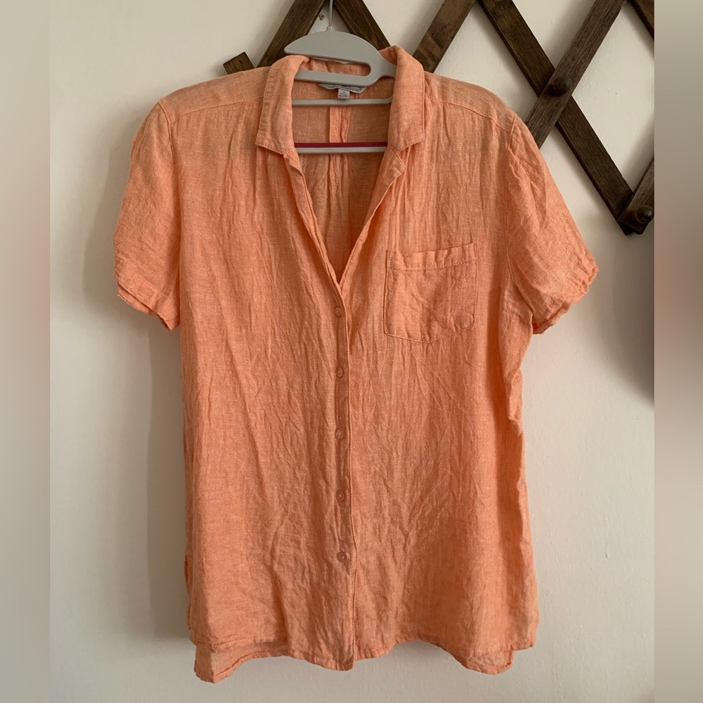 Short sleeve linen button up shirt